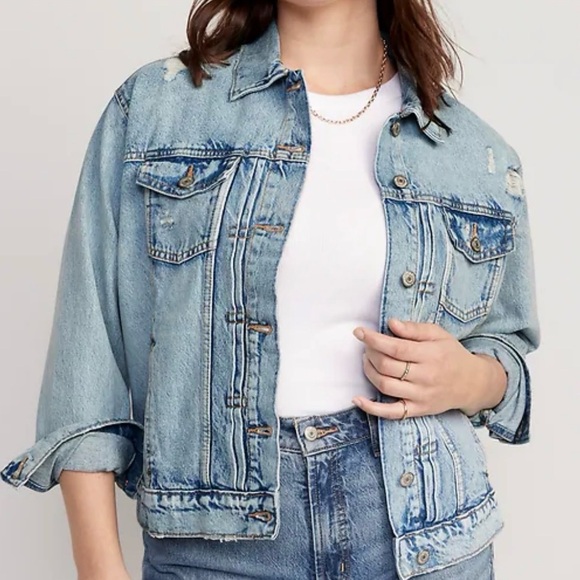 Old Navy Jackets & Blazers - Old Navy Denim Jacket Women Large Blue Distressed Light Wash Trucker Jean Jacket